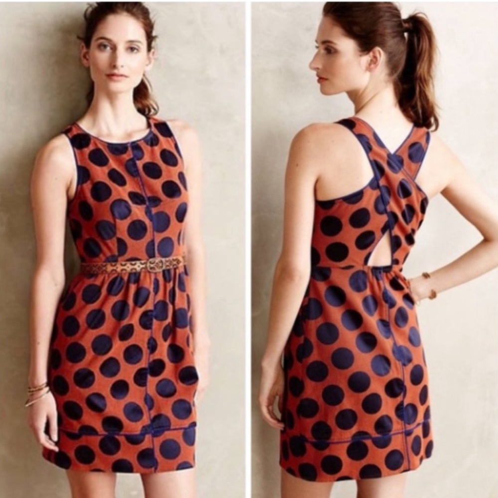 Anthropologie Maeve - Rokin Polka Crisscross Back Cocktail/Casual Dress 12 New